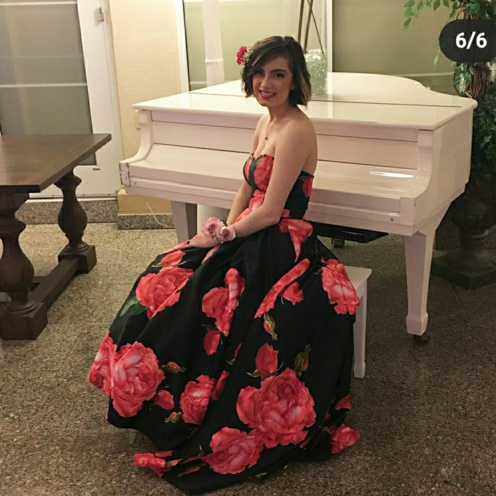 Strapless Floral Full Skirt Prom Dress Size 6